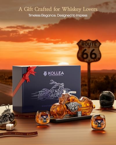 Motorcycle Whiskey Decanter Gift Set with 2 Glasses