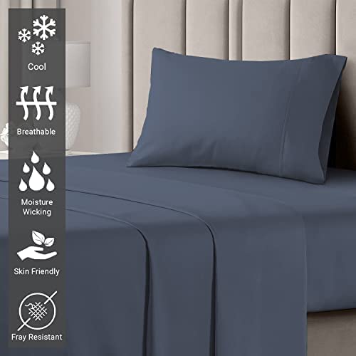 100% Cotton Sheets Set Twin 400 Thread Count Dark Blue