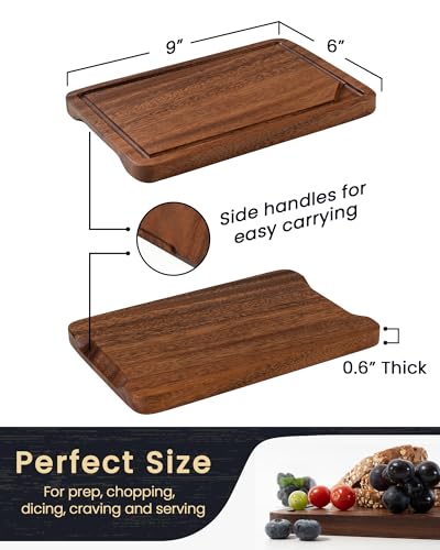 Mini 9x6" Walnut Wood Cutting Board with Juice Groove for Kitchen Countertop