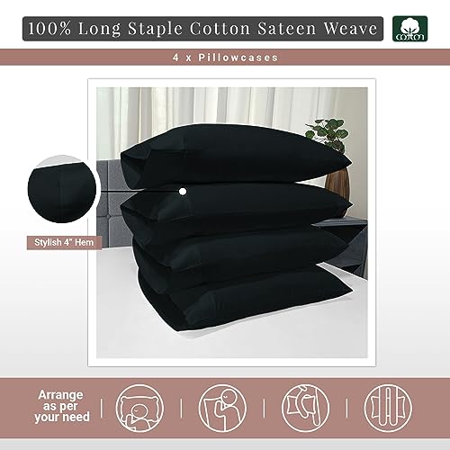 100% Cotton 4PC Queen Size Pillowcases 400 Thread Count Black (2 Count)
