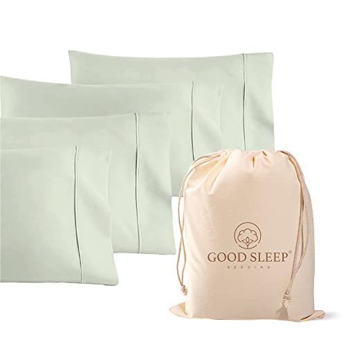 1000 TC Emerald Green Standard Pillowcases Set of 4 100% Egyptian Cotton Pillow Cases with Long Staple Cotton & Sateen Weave (4 Count)