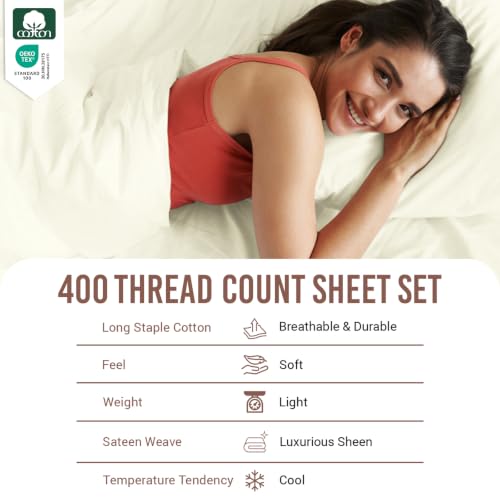 100% Cotton Sheets Set Twin 400 Thread Count Off White