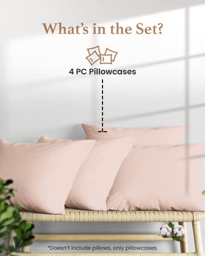 1000 TC Blush King Pillowcases Set of 4 100% Egyptian Cotton Pillow Cases with Long Staple Cotton & Sateen Weave (4 Count)