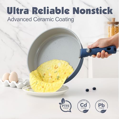 24 Piece Ceramic Detachable Handle Pots and Pans Set Navy
