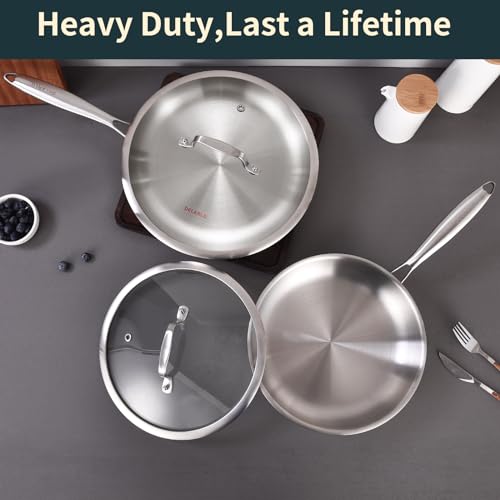 Tri ply Stainless Steel Frying Pan Set with Lid 8" 10"