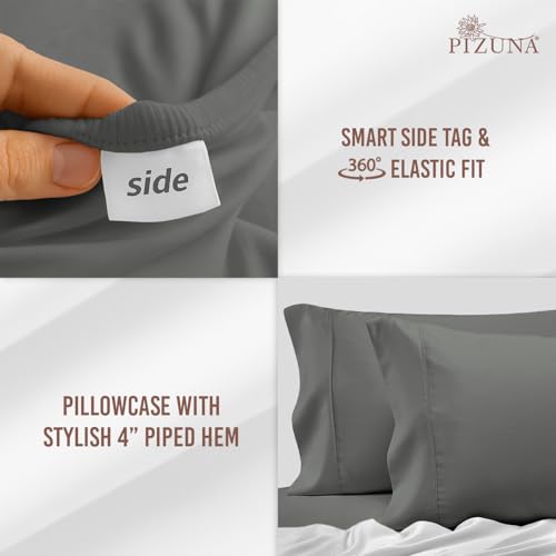 Cotton Queen Fitted Sheet + 2 Pillowcases Set 400TC Dark Grey