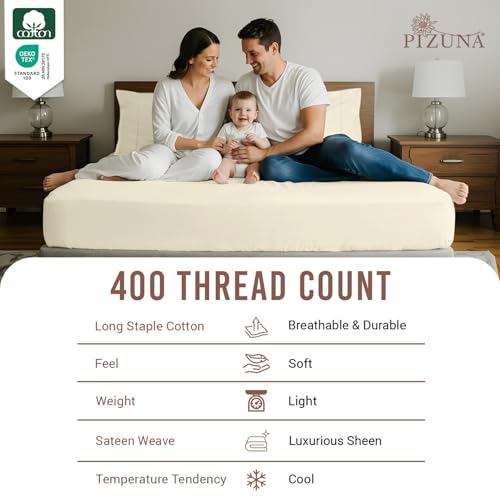 Cotton Queen Fitted Sheet + 2 Pillowcases Set 400TC New Ivory