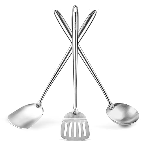 17" Stainless Steel Wok Spatula Ladle and Turner Set of 3 (3 Count)