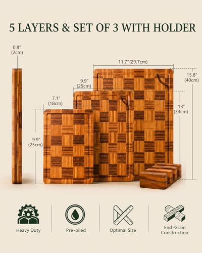 Checkered Cutting Board Set with Holder