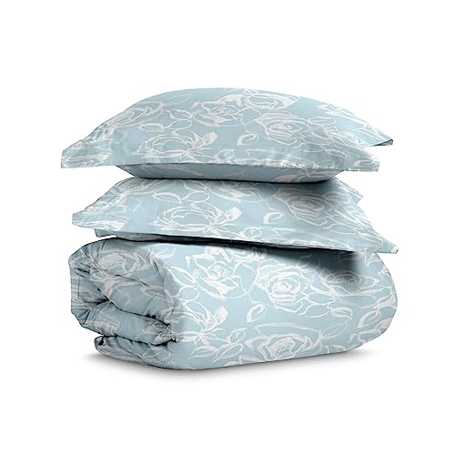 100% Cotton Simply Floral Print Twin Duvet Cover Set 400TC Blue