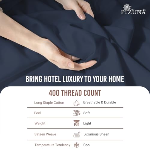 Cotton Full Duvet Cover + Sheet Set 400 Thread Count Dark Blue