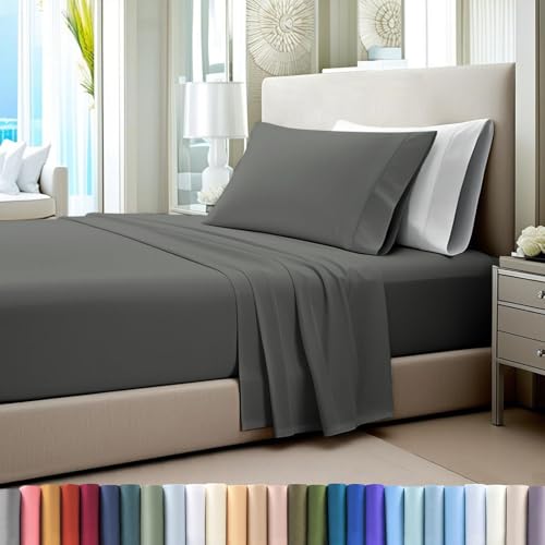 100% Cotton Sheets Set Twin XL 400 Thread Count Dark Grey