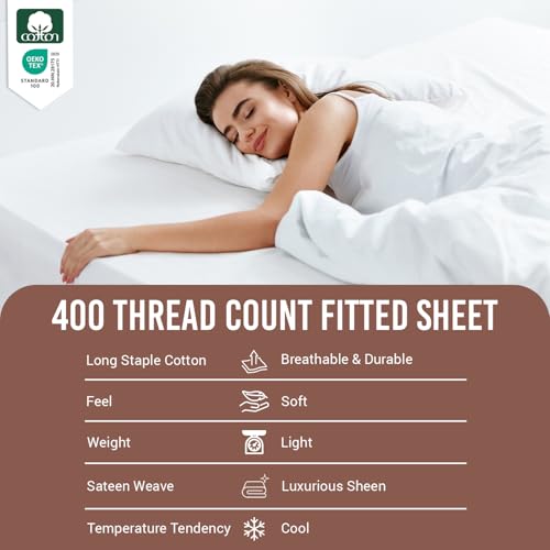 Twin Cotton Fitted Sheet 400 Thread Count White (2 Count)
