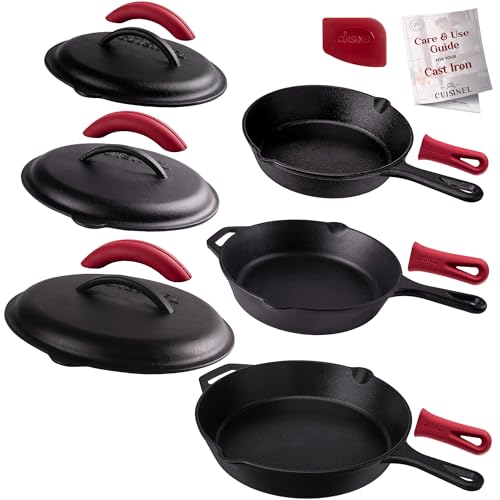 Cast Iron Skillets Set with Lids