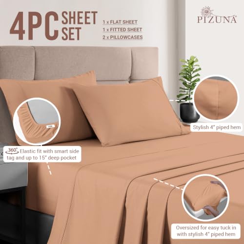 100% Cotton Sheets Set King 400 Thread Count Dusty Coral (3 Count)