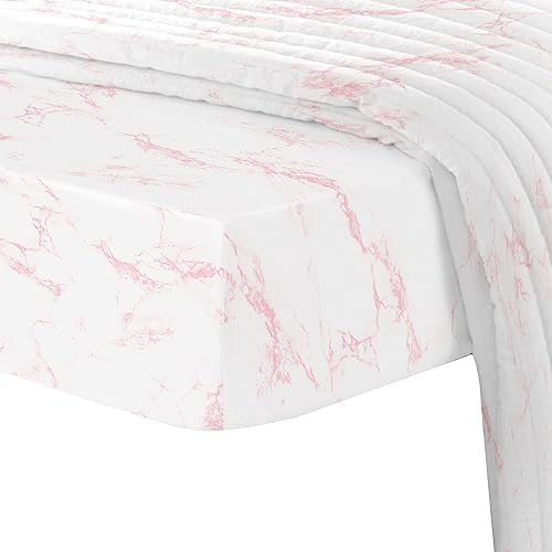 100% Cotton Marble Print California King Fitted Sheet 400TC Pink