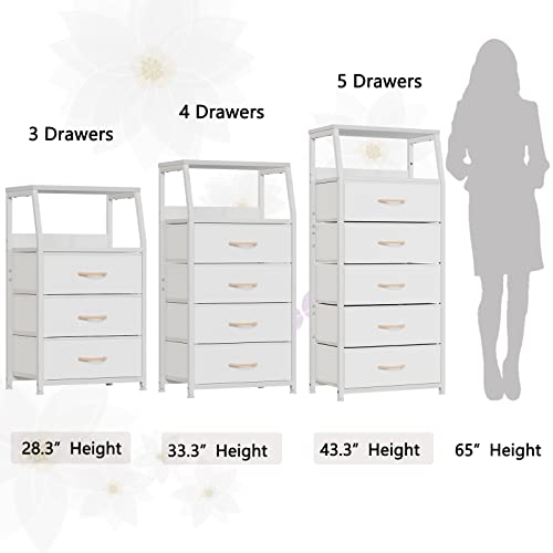 White Night Stand with 3 Fabric Drawers