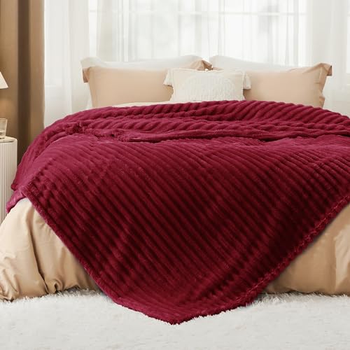 Soft Full Size Fleece Blankets for Bed Deep Red 84"x90"