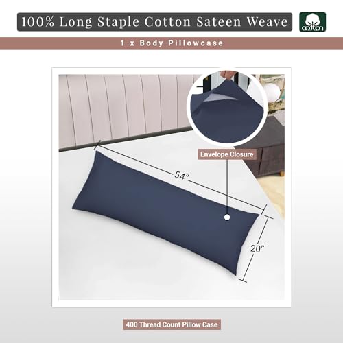 100% Cotton Long Body Pillow Case 400 Thread Count Dark Blue (2 Count)