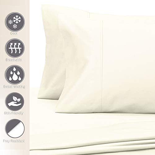 Pure 100% Cotton Pillow Cases Queen Size Set of 2 Ivory (2 Count)
