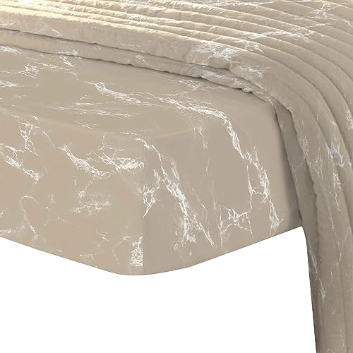 100% Cotton Marble Print Twin XL Fitted Sheet 400TC Taupe