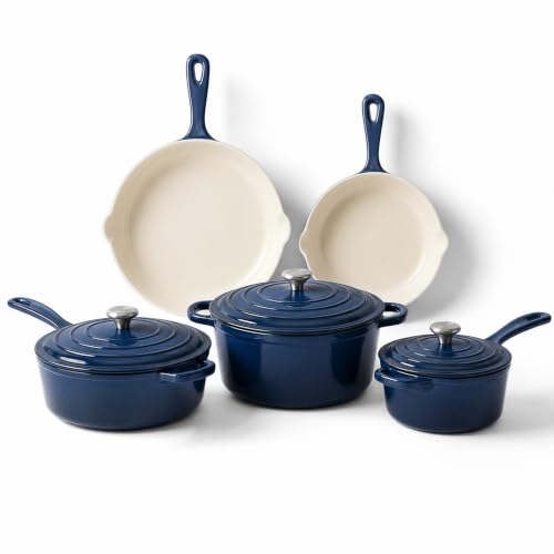 5 Piece Navy Blue Enameled Cast Iron Cookware Set