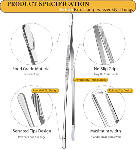 2 Pcs 16 Inch Kitchen Tweezers Extra Long Tweezer Tongs (2 Count)