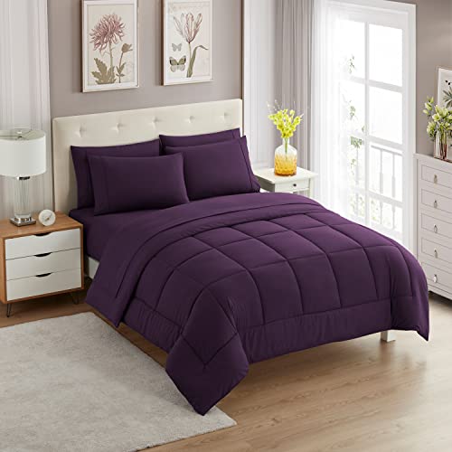 7 Piece Comforter Set Bag Solid Color All Season Soft Down Alternative Blanket & Luxurious Microfiber Bed Sheets
