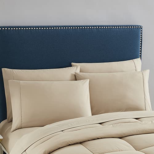 7 Piece Comforter Set Bag Solid Color All Season Soft Down Alternative Blanket & Luxurious Microfiber Bed Sheets