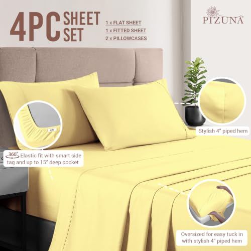100% Cotton Sheets Set RV King 400 Thread Count Mellow Yellow