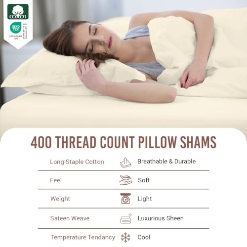 Pure 100% Cotton Pillow Shams King Size Set of 2 Ivory (2 Count)