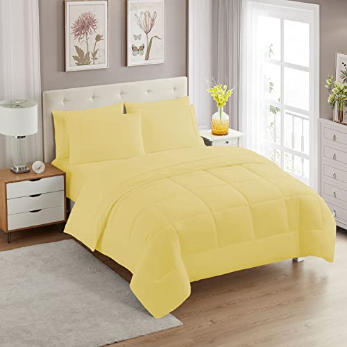 5 Piece Comforter Set Bag Solid Color All Season Soft Down Alternative Blanket & Luxurious Microfiber Bed Sheets