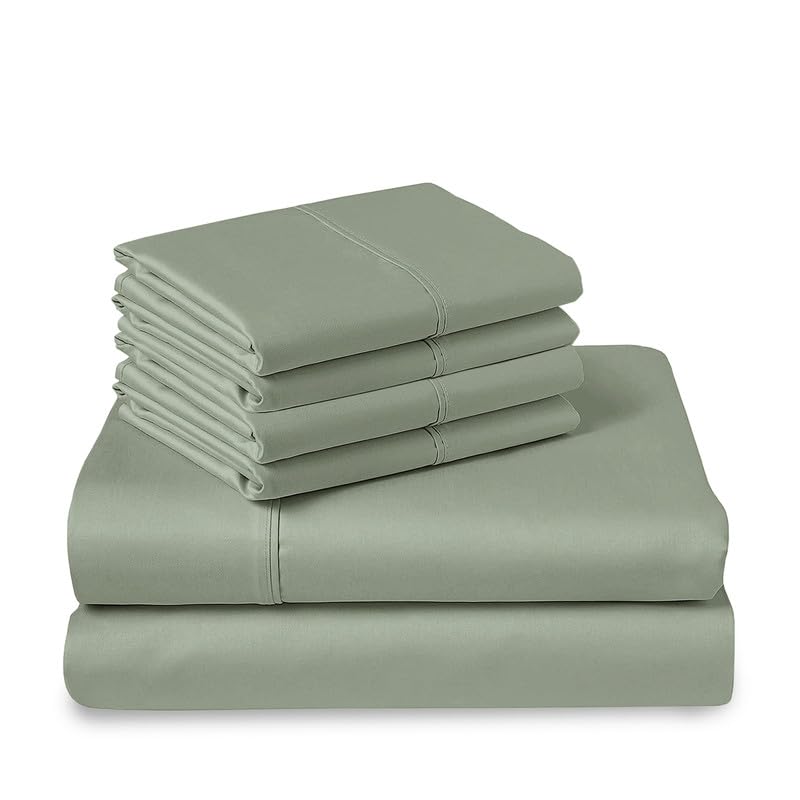 Cotton Sheets Set King with 4 Cases 400 Thread Count Sea Foam
