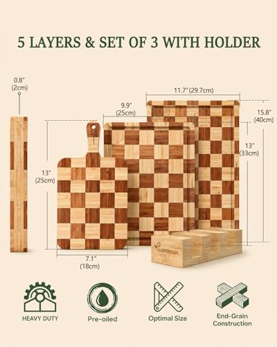 Checkered Cutting Board Set with Holder