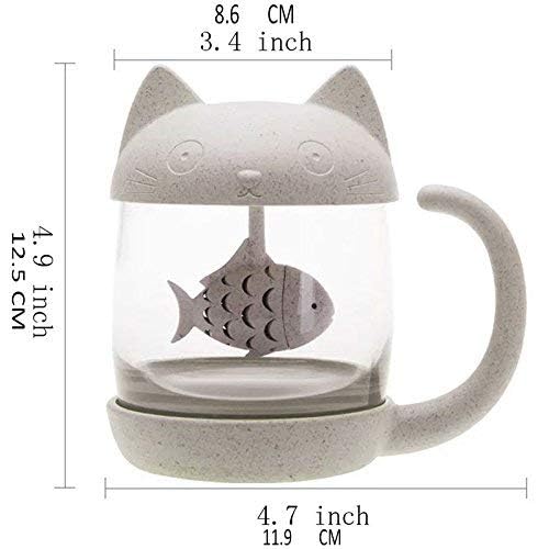 Cat Tea Cup Cute Mug Glass Pot with Fish Infuser for Loose Leaf Tea