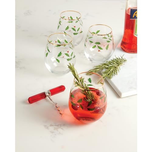 Holiday Stemless Wine Glasses (4 Count)