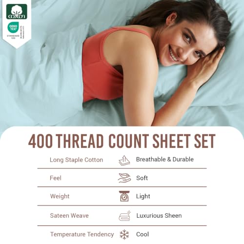 100% Cotton Sheets Set Full 400 Thread Count Baby Blue