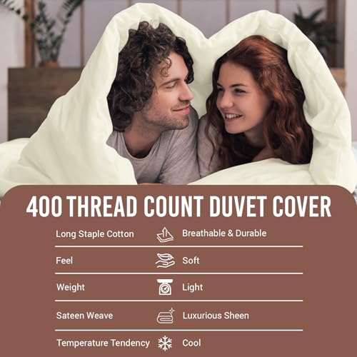 100% Cotton King Duvet Cover Set 400 Thread Count Off White