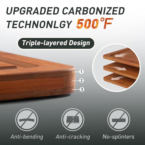 3 Packs Bamboo Cutting Board Set with Non Slip Feet and Over Sink Nice Solid Thick Wood Juice Groove Chopping Board Extra Large Big Small Best Hardwood Counter Organic Vegetable Kitchen Gadgets (3 Count)