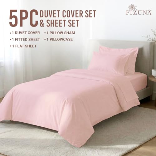 Cotton Twin Duvet Cover + Sheet Set 400 Thread Count Light Pink