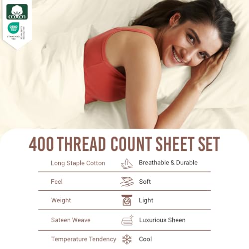 100% Cotton Sheets Set King 400 Thread Count New Ivory