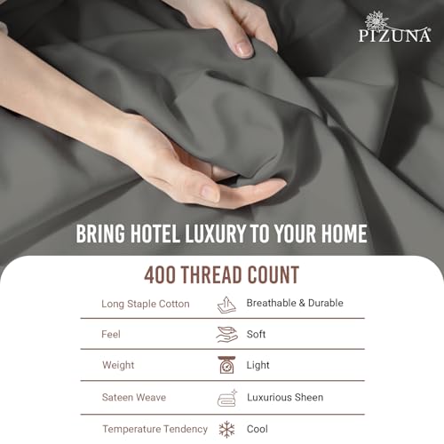 Cotton Full Duvet Cover + Sheet Set 400 Thread Count Dark Grey