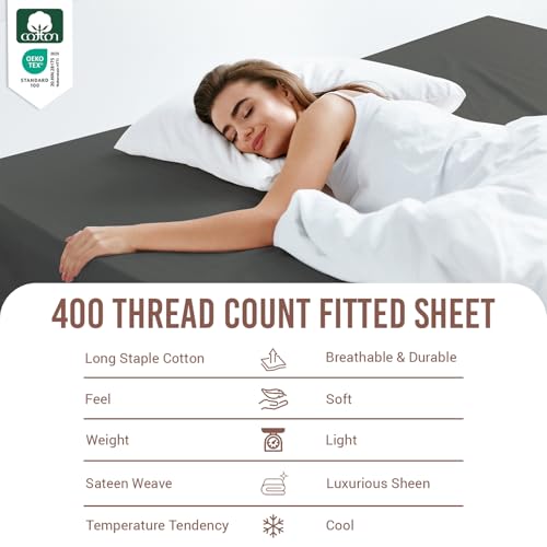 Twin XL Cotton Fitted Sheet 400 Thread Count Dark Grey