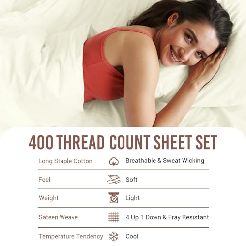 100% Cotton Sheets Set Full 400 Thread Count Off White