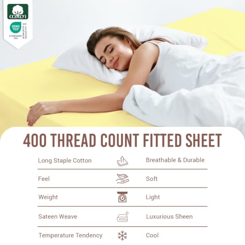 Queen Cotton Fitted Sheet 400 Thread Count Mellow Yellow