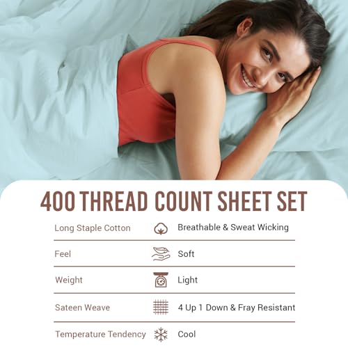 100% Cotton Sheets Set Twin 400 Thread Count Baby Blue