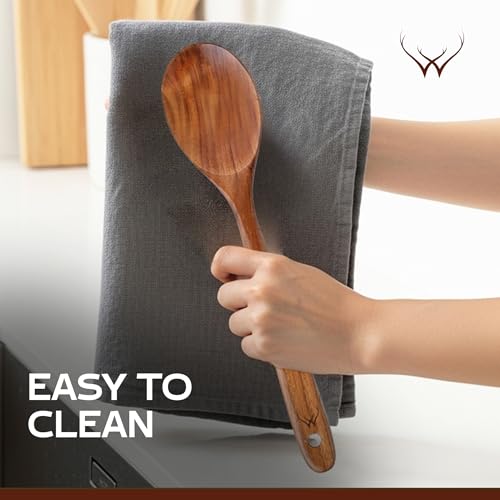Teak Wooden Spoon for Cooking With Teak Spoon Rest (2 Count)