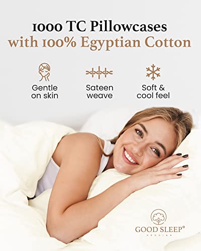 1000 TC Ivory Standard Pillowcases Set of 4 100% Egyptian Cotton Pillow Cases with Long Staple Cotton & Sateen Weave (4 Count)