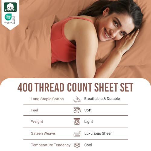 100% Cotton Sheets Set King 400 Thread Count Dusty Coral (3 Count)