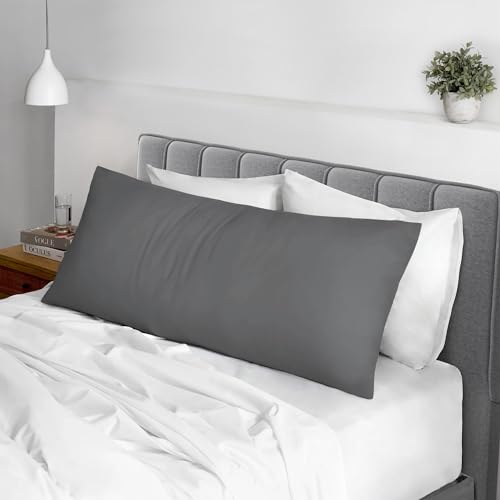 100% Cotton Long Body Pillow Case 400 Thread Count Dark Grey (2 Count)